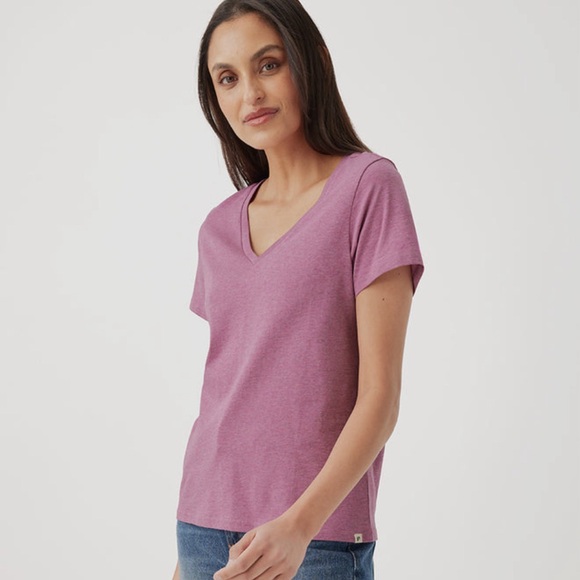 NWT Pact 100% Organic Cotton Rosebud Heather V Neck Softspun Tee Shirt - Picture 3 of 5